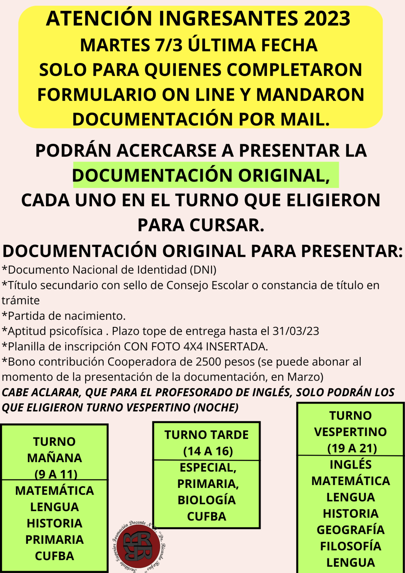 INSCRIPCIONES PARA EL CICLO LECTIVO 2023 – INSTITUTO SUPERIOR DE ...